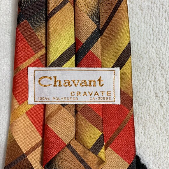 Vintage 70s Chavant Polyester Clip On Tie Gold Mod Disco Retro Wide Necktie - Picture 6 of 8